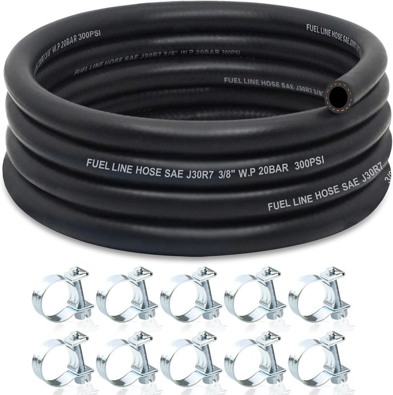 ZONBANG 3/8 Fuel Line, NBR Rubber 3/8 Fuel Hose Nylon Braided with Hose Clamps, Fuel Line Hose for Automotive Vehicles(10FT) - Image 1